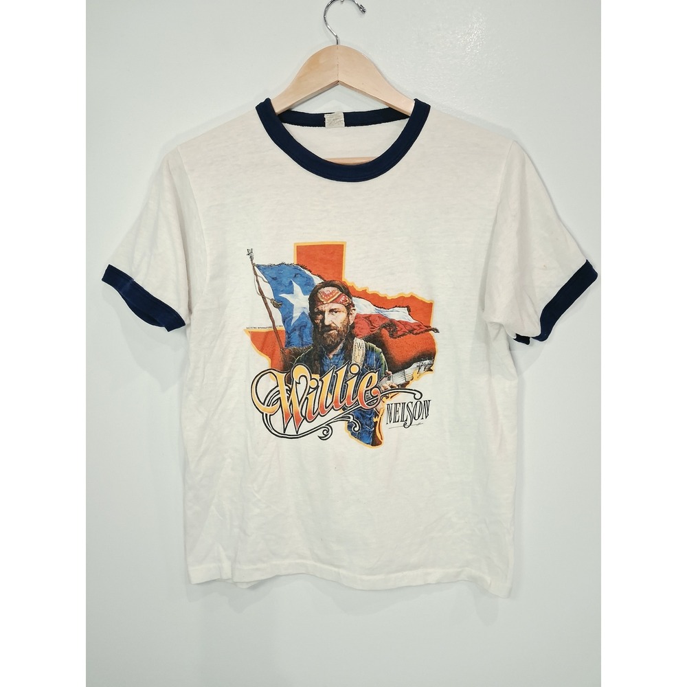 Vintage 1984 Willie Nelson Wrangler On Tour Ringer T-Shirt Screen Stars Large